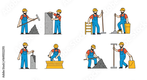 Diverse Construction Worker Activity Set Showcasing Manual Labor and Skilled Trades for Construction Projects and Industry Illustrations