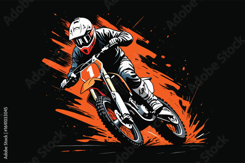 Motocross Rider in Action A Dynamic Vector Illustration of Skill Speed and Dirt Bike Thrills on a Black Backdrop
