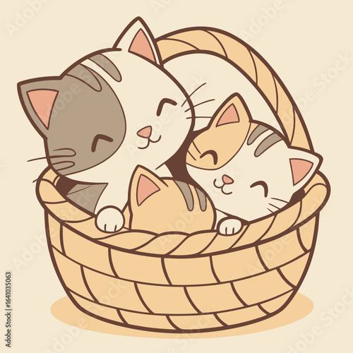 Snuggling Baby Cats in Basket Vector
