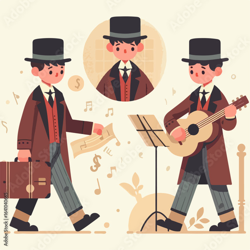 flat illustration of street singer