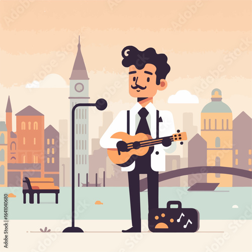 flat illustration of street singer
