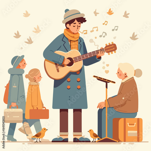 flat illustration of street singer