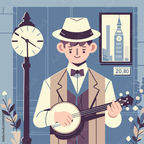 flat illustration of street singer