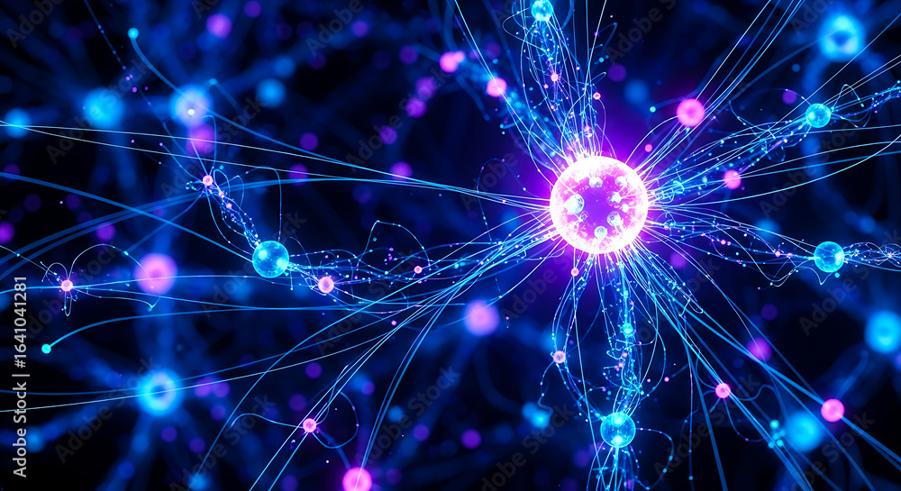 Obraz premium Abstract neural network with glowing connections and central node