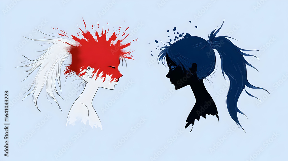 Naklejka premium Two people connected by a red thread