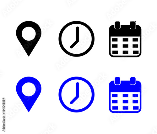 Event icon set: location date and calendar