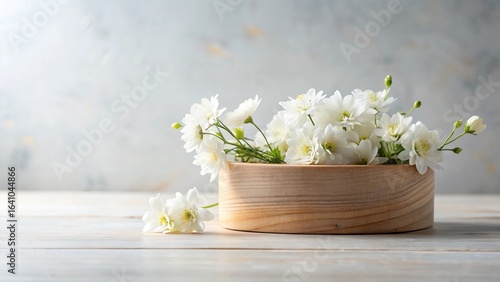 A beautiful white bouquet of delicate snowdrops and other spring flowers in a basket