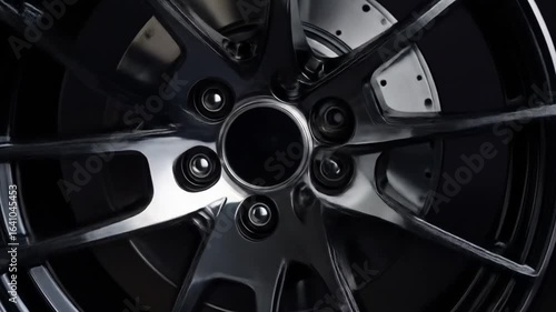 Closeup black alloy car wheel