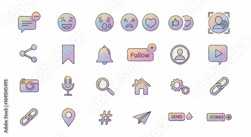 Flat vector icons representing social media and communication
