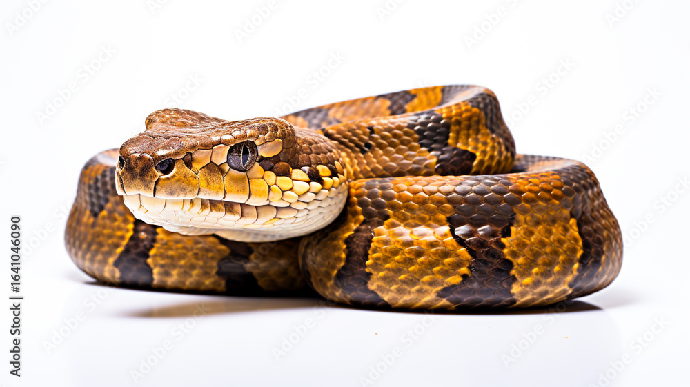 Obraz premium The yellow Burmese python is a scary reptile.