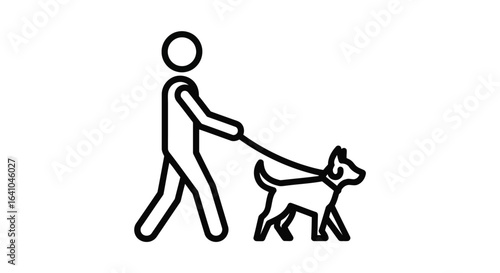 Vector illustration of a person walking a dog on a leash, isolated on white background