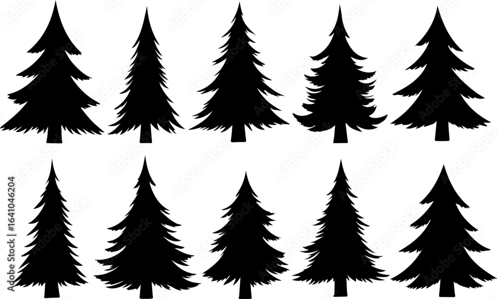 Obraz premium Christmas Tree Silhouette Vector Bundle