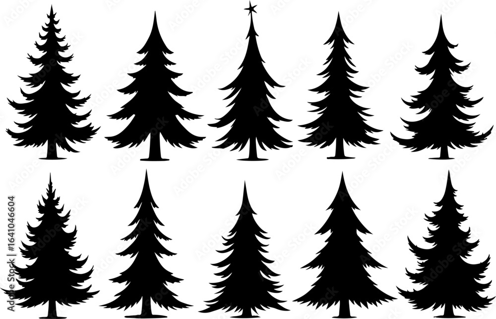 Obraz premium Christmas Tree Silhouette Vector Bundle