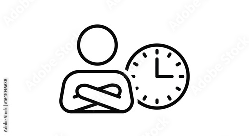 Vector illustration of person standing next to a clock isolated on white background