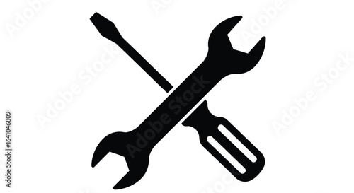 Vector illustration of wrench and screwdriver crossed isolated on white background, representing repair