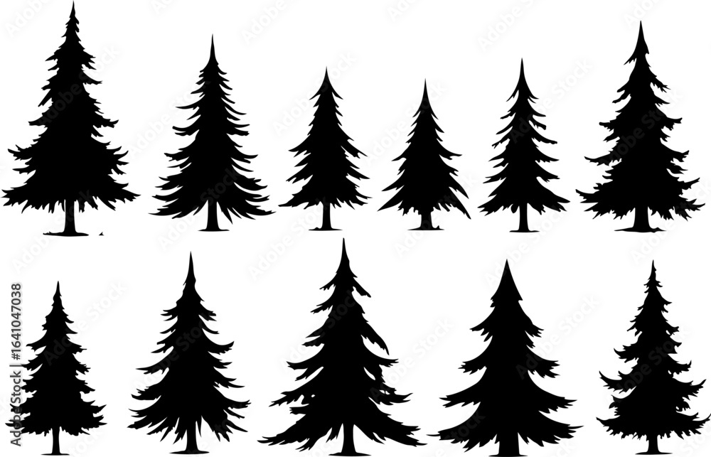 Obraz premium Christmas Tree Silhouette Vector Bundle