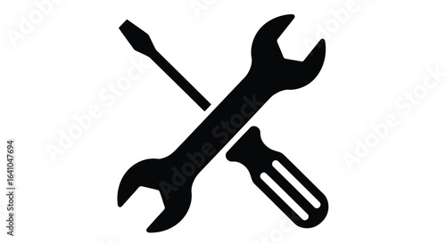 Vector illustration of wrench and screwdriver crossed isolated on white background for repair services