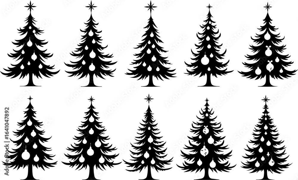 Obraz premium Christmas Tree Silhouette Vector Bundle