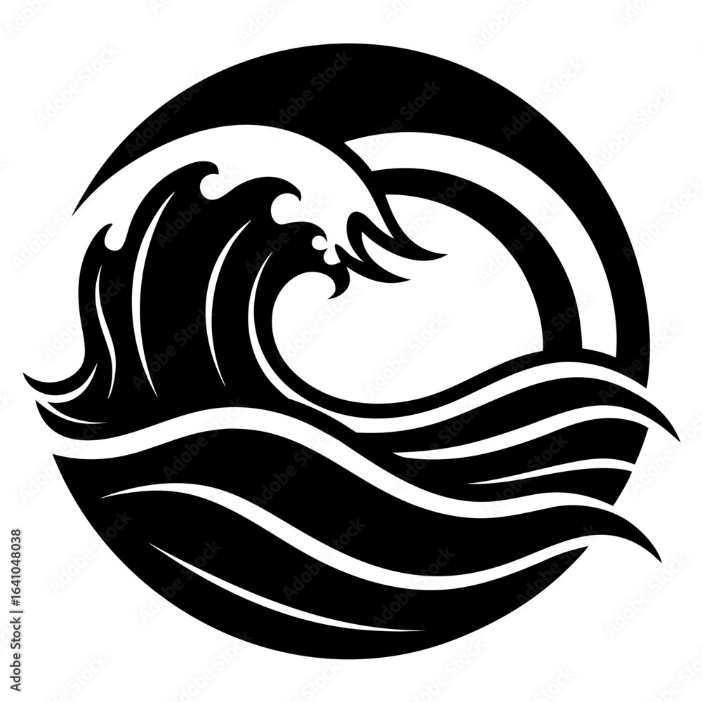 Naklejka premium Waves or Ocean Line vector clean black silhouette design white background