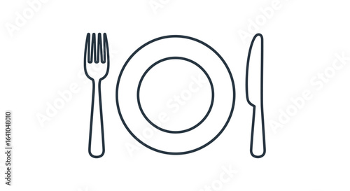 Vector illustration of plate with fork and knife isolated on white background, representing dining and meals
