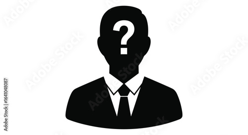 Vector illustration of silhouette of an unknown person with a question mark isolated on white background