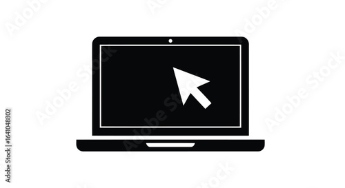 Vector illustration of laptop icon with cursor isolated on white background for web design purposes