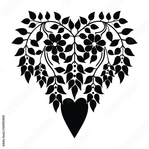 Stylized black and white art nouveau floral illustration