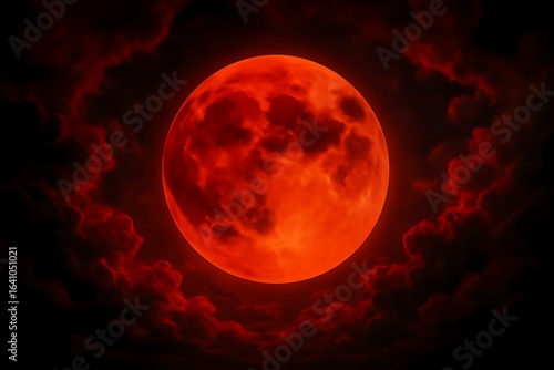 High-resolution digital artwork of a glowing red moon set against a starry night sky, capturing a sci-fi atmosphere.