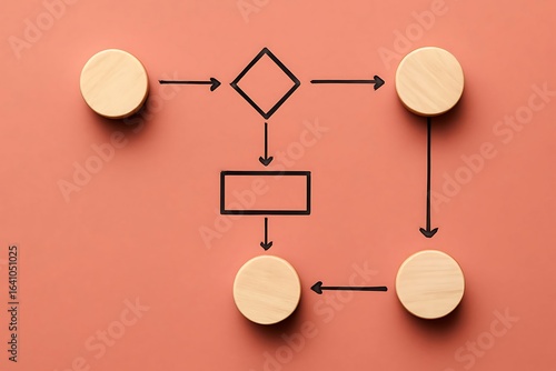 Wooden blocks featuring a business icon on a Red backdrop, representing organizational hierarchy, social connections, leadership, team development, recruitment, management, and HR concepts.