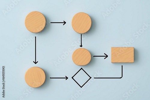 Wooden blocks featuring a business icon on a blue backdrop, representing organizational hierarchy, social connections, leadership, team development, recruitment, management, and HR concepts.