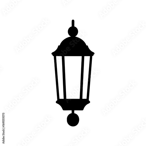 Black silhouette of a vintage street lantern with a unique design flair