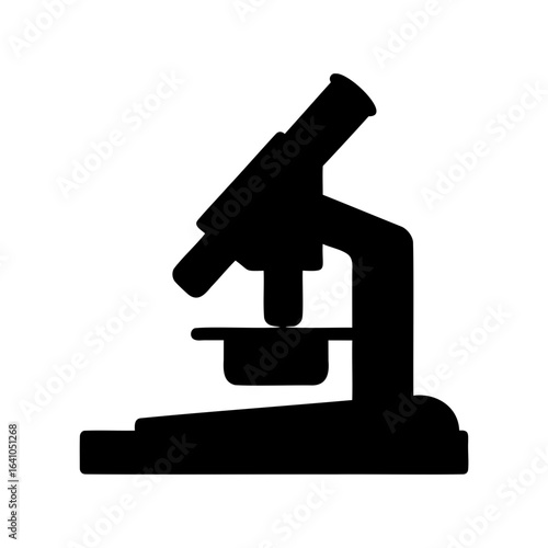 Black silhouette of a microscope on a white background, science instrument
