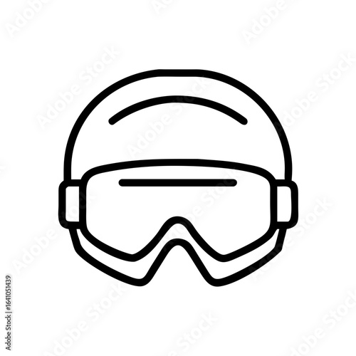 Ski goggles on helmet in black and white minimalist style  