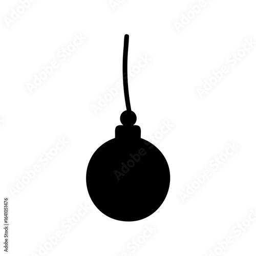 Silhouette of a classic round Christmas ornament with a thread to hang it