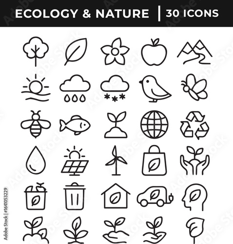 Ecology and nature line art icon set collection vector illustration