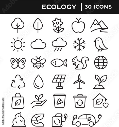 Set of ecology related icon collection line art vector illustration