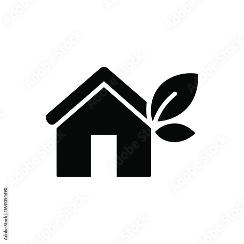 Eco friendly house icon with leaves sustainable living concept