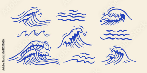 A vector set of doodle ocean waves. Perfect for surf designs, posters, and beach-themed graphics.