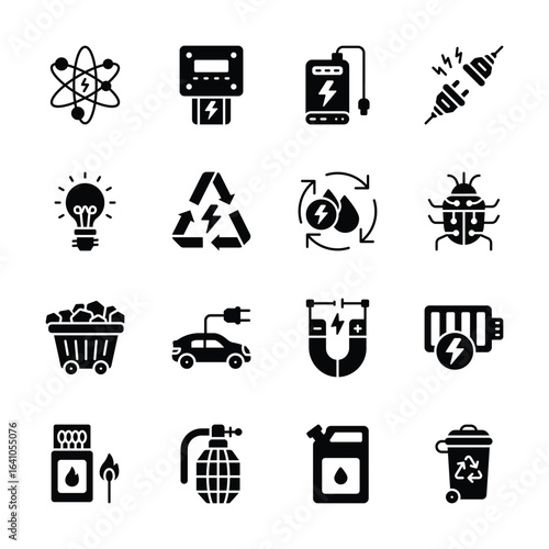 Get this amazing glyph collection of sustainable energy icons