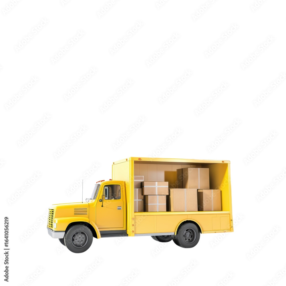 Fototapeta premium Yellow truck filled with boxes