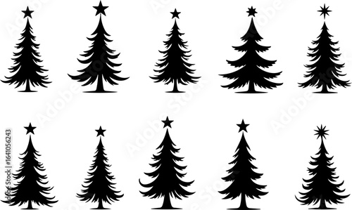 Classic Christmas Tree Silhouettes Vector Bundle