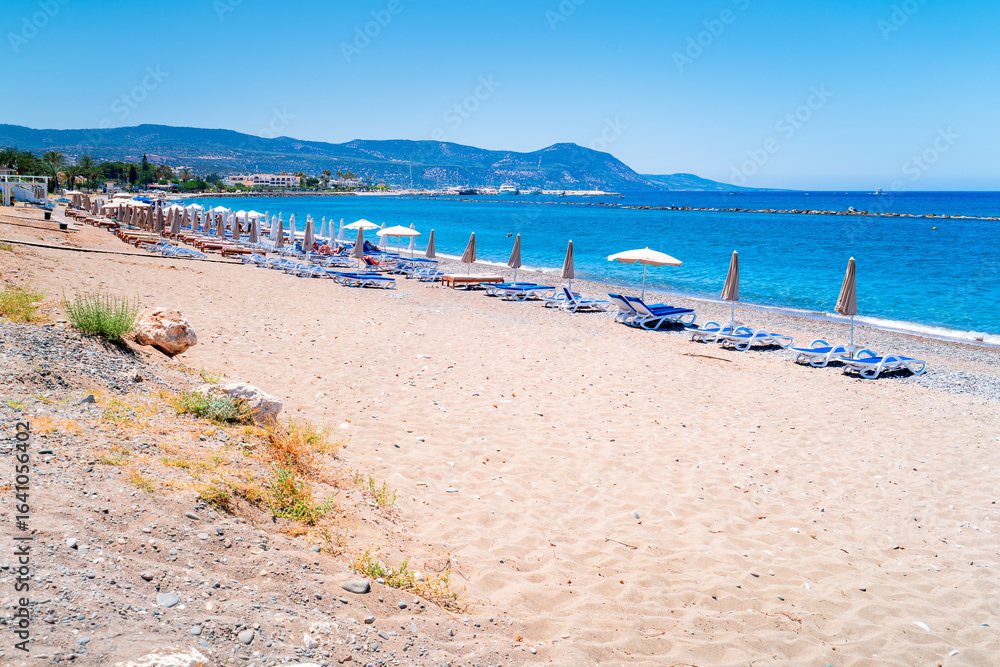 Beautiful sandy beach in Latchi, Polis, Cyprus. The most beautiful white sand beaches and turquoise sea in Cyprus. Beautiful sandy beach in Latchi, Polis, Cyprus. The most beautiful white sand beaches and turquoise sea in Cyprus.