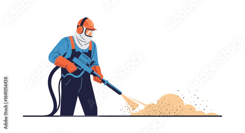 Sandblasting professional performing industrial cleaning with equipment