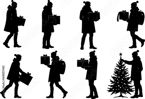 pine tree, christmas tree, walking, businessman,  vector bundle