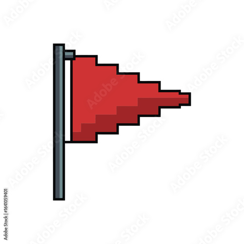 Pixel art red flag with pole on white background illustration