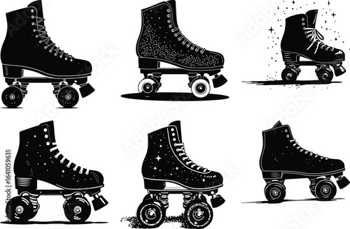 Roller Skates and Bat Silhouette Vector Bundle"