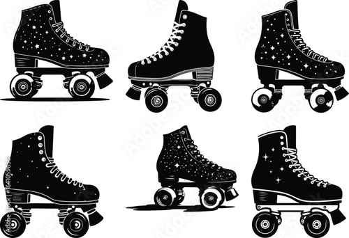 Roller Skates and Bat Silhouette Vector Bundle"