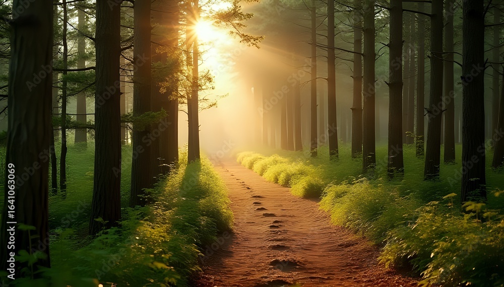 Obraz premium Forest Path in Golden Light