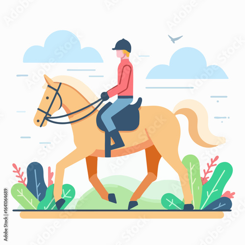 flat illustration of a person riding a horse