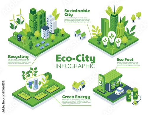 Isometric Infography of Sustainable Eco City Living